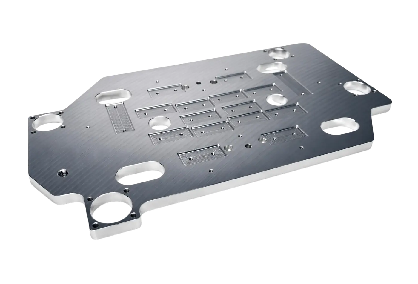 CNC-Präzisionsplatte – CNC-gefrästes Bauteil aus Aluminium, gefertigt von SR-Zerspanung in Stamsried